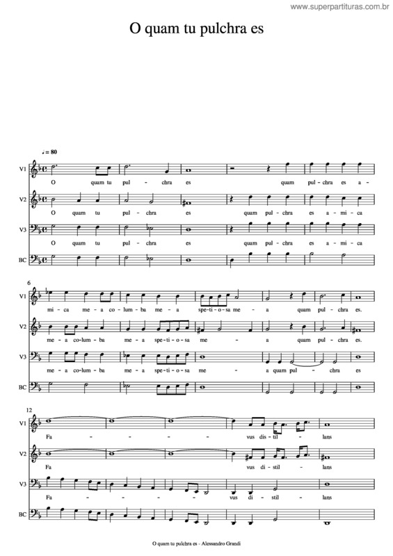 Partitura da música O Quam Tu Pulchra Es