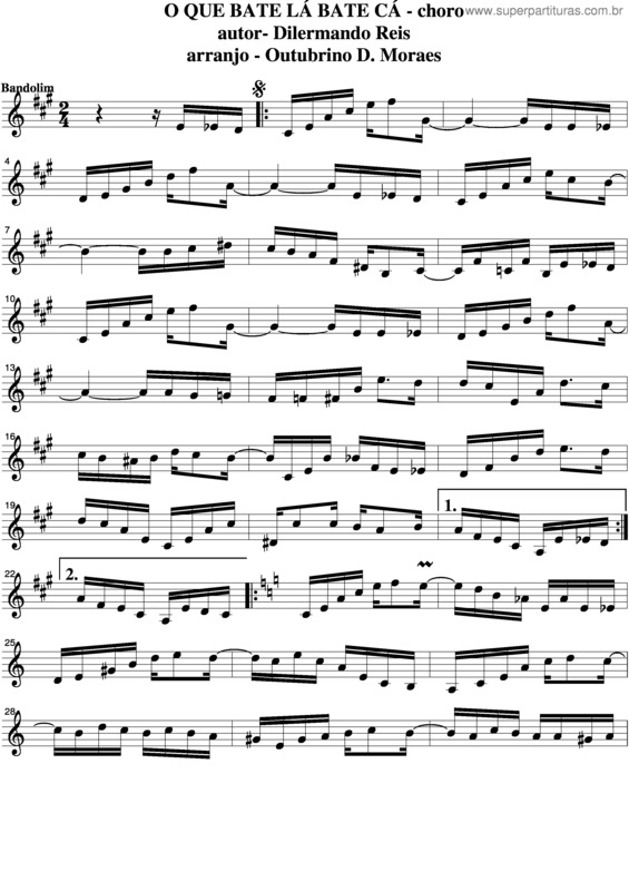 Partitura da música O Que Bate La Bate Ca v.2