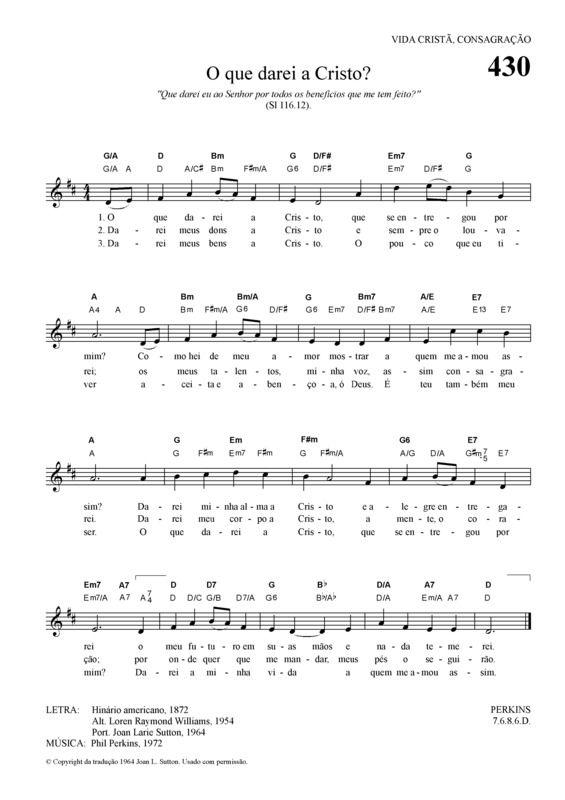 Partitura da música O Que Darei A Cristo