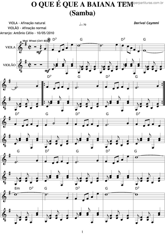 Partitura da música O Que É Que A Baiana Tem v.2