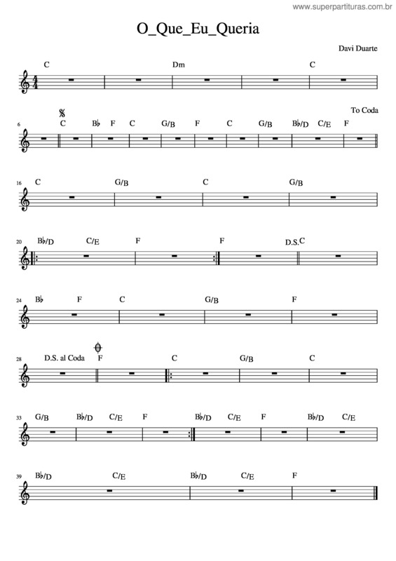 Partitura da música O Que Eu Queria