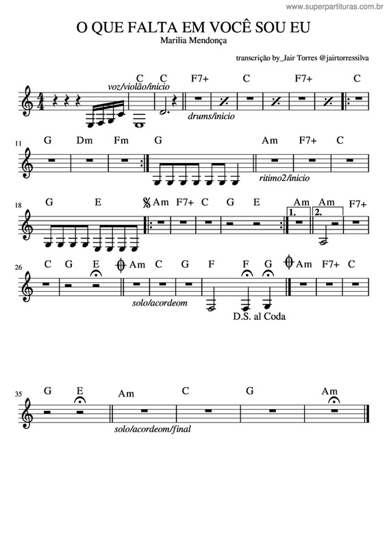 Partitura da música O Que Falta Em Voce Sou Eu