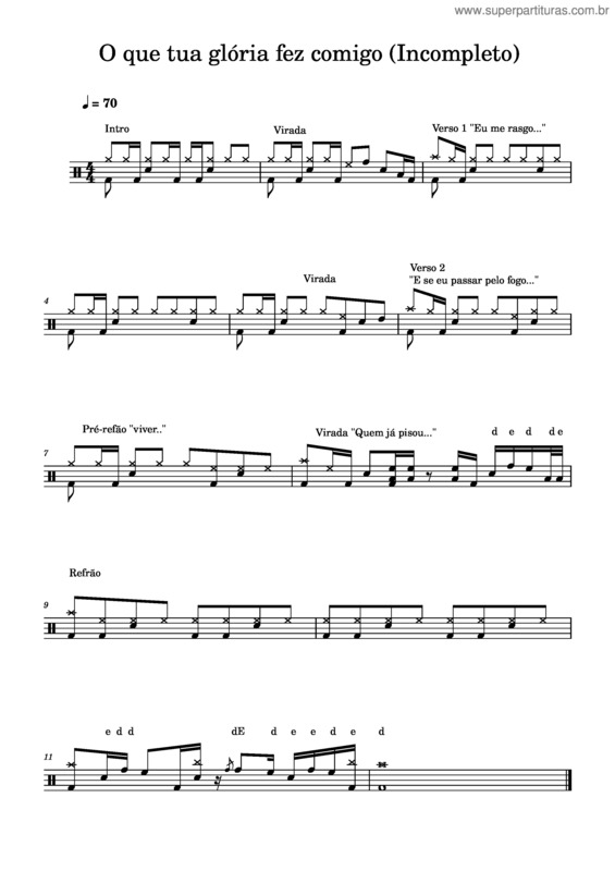 Partitura da música O Que Tua Gloria Fez Comigo – Incompleto