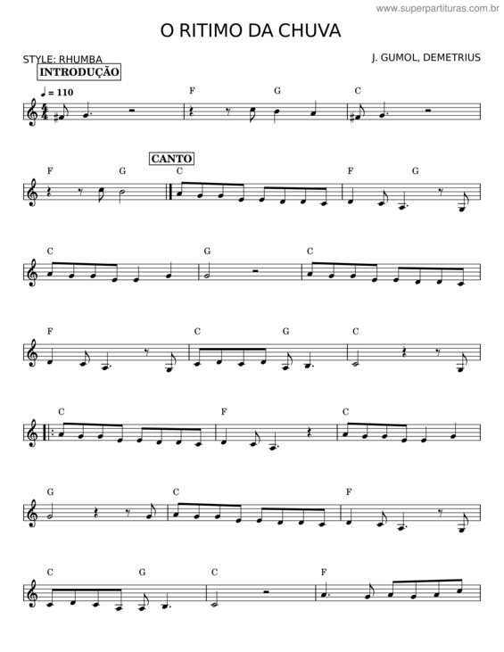 Partitura da música O Ritimo Da Chuva