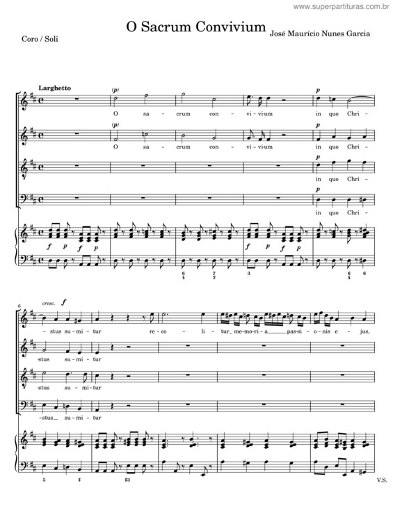 Partitura da música O Sacrum Convivium – José Maurício Nunes Garcia