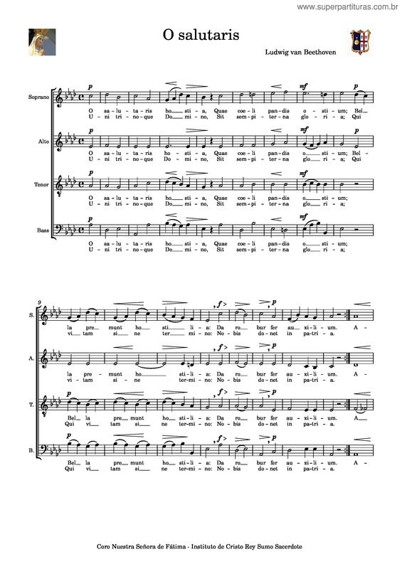 Partitura da música O Salutaris – Beethoven