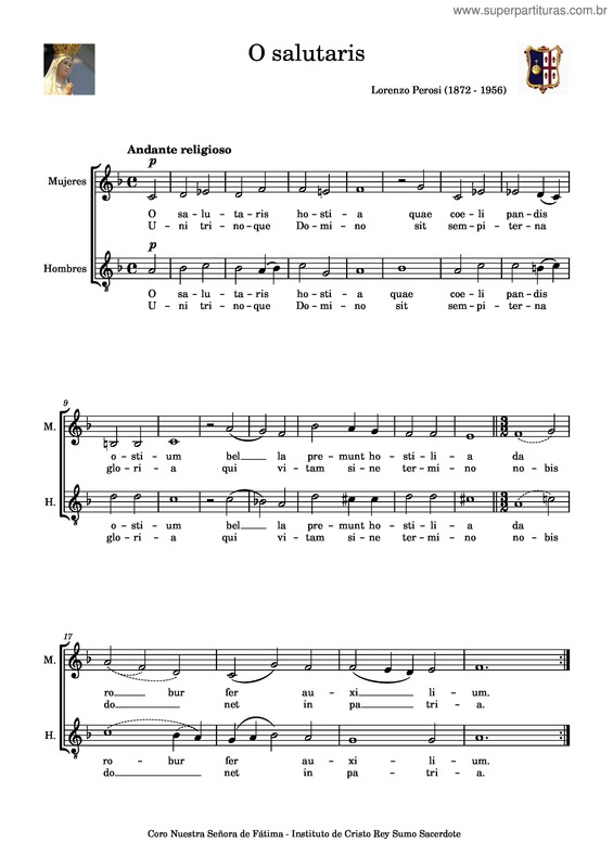 Partitura da música O Salutaris – Lorenzo Perosi