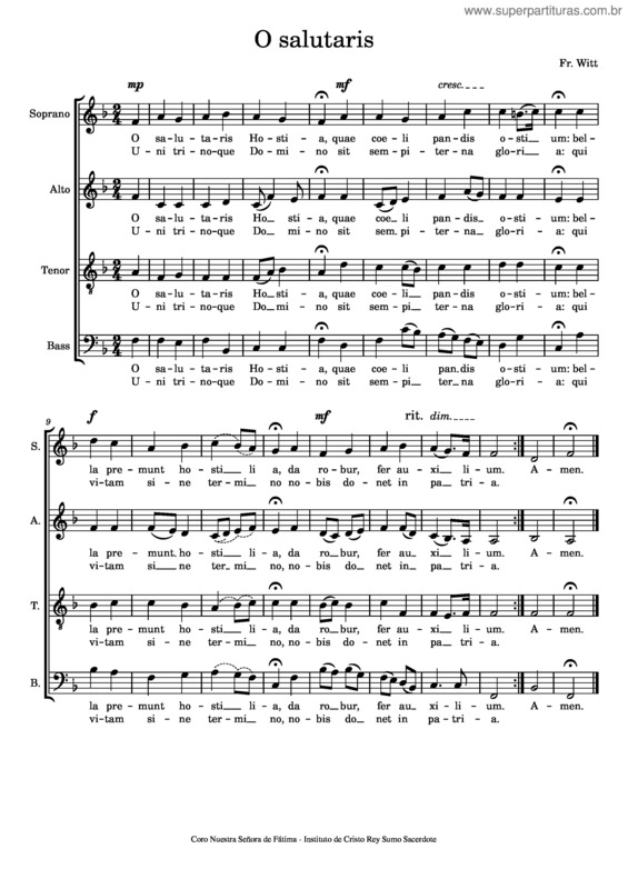 Partitura da música O Salutaris – Witt