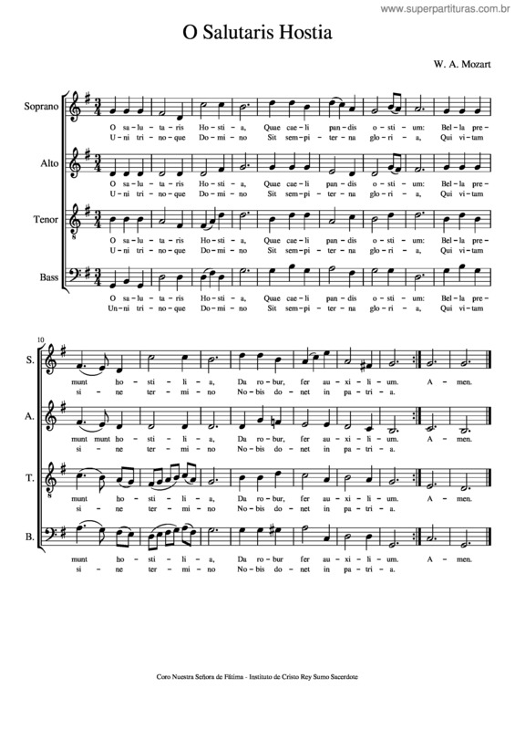 Partitura da música O Salutaris Hostia – Mozart