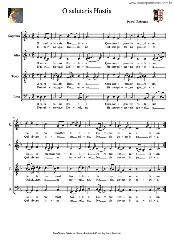 Partitura da música O Salutaris Hostia – Pawel Bebenek