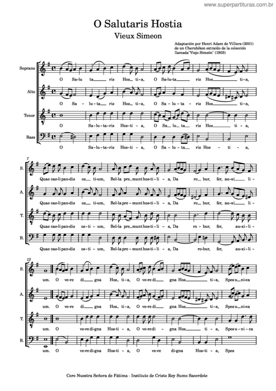 Partitura da música O Salutaris Hostia – Vieux Simeon