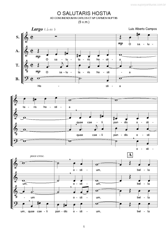 Partitura da música O Salutaris Hostia