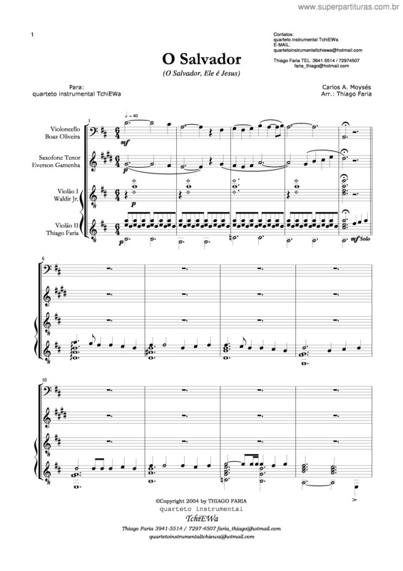 Partitura da música O Salvador v.2