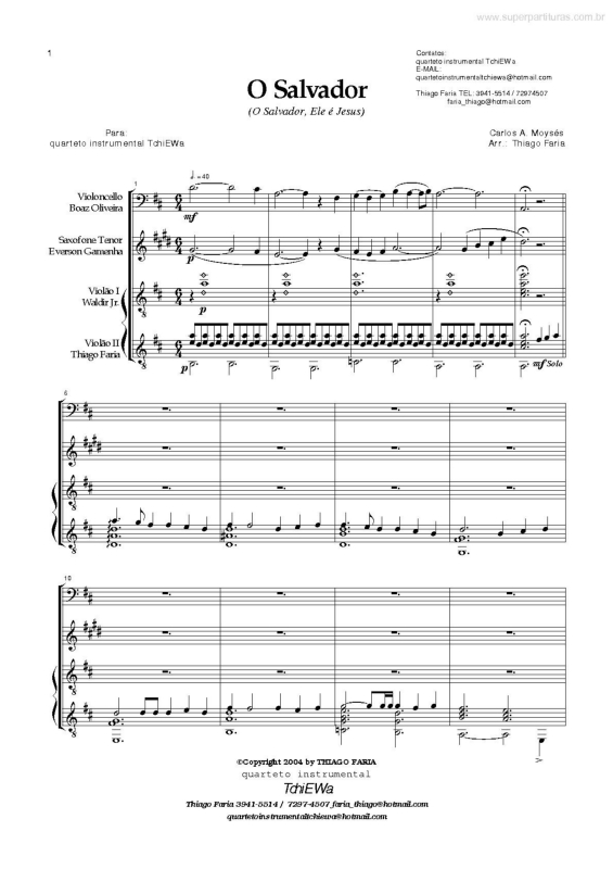 Partitura da música O Salvador