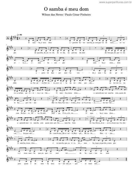 Partitura da música O Samba É Meu Dom
