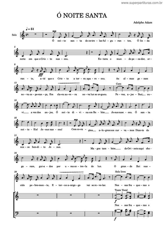 Partitura da música Ó Santa Noite