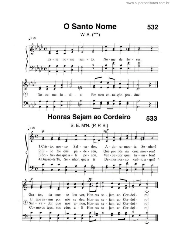 Partitura da música O Santo Nome E Honras Sejam Ao Cordeiro