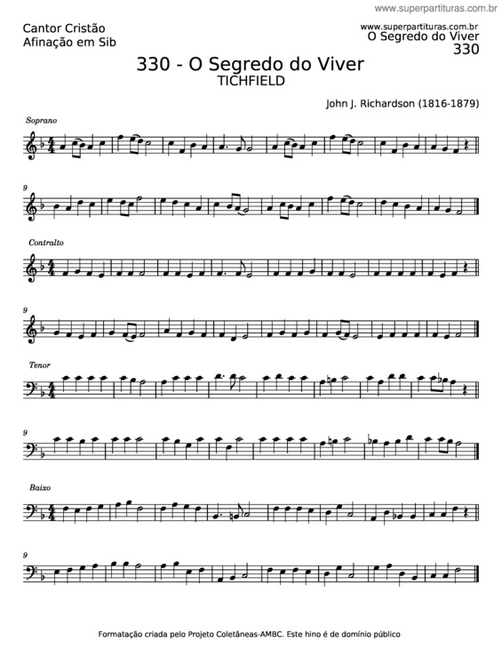 Partitura da música O Segredo Do Viver – John J Richardson