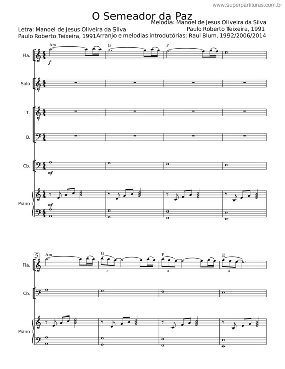 Partitura da música O Semeador Da Paz – Manoel De Jesus Oliveira Da Silva v.2