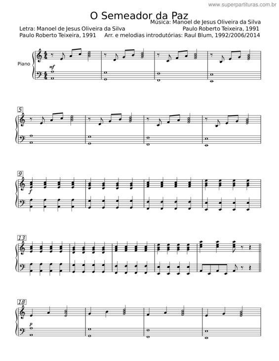 Partitura da música O Semeador Da Paz – Manoel De Jesus Oliveira Da Silva v.3