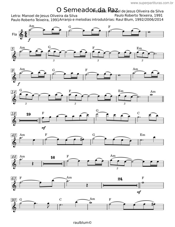 Partitura da música O Semeador Da Paz – Manoel De Jesus Oliveira Da Silva