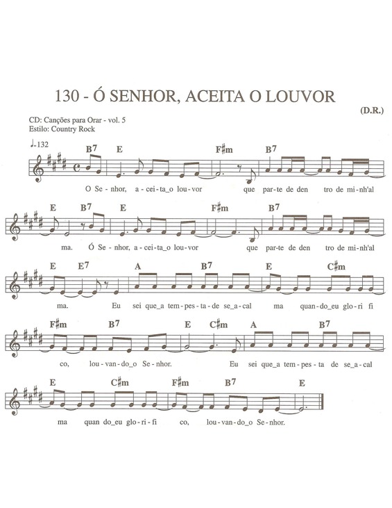 Partitura da música Ó Senhor Aceita o Louvor