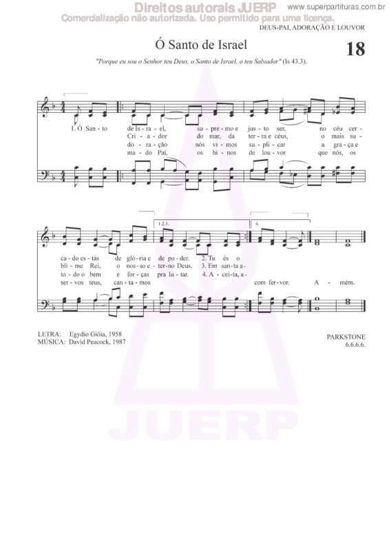 Partitura da música Ó Senhor De Israel - 18 HCC v.2