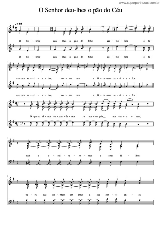 Partitura da música O Senhor Deu-Lhes O Pão Do Céu