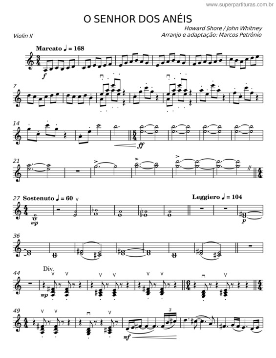 Partitura da música O Senhor Dos Anéis – Howard Shore
