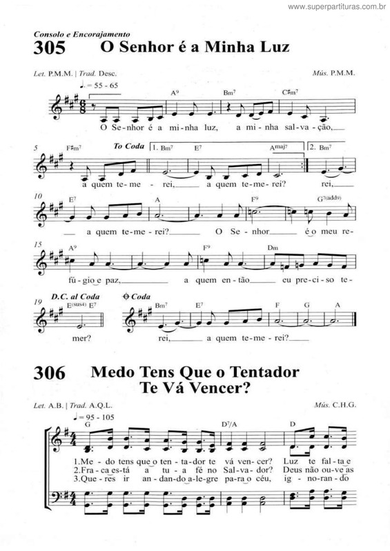 Partitura da música O Senhor É A Minha Luz v.2