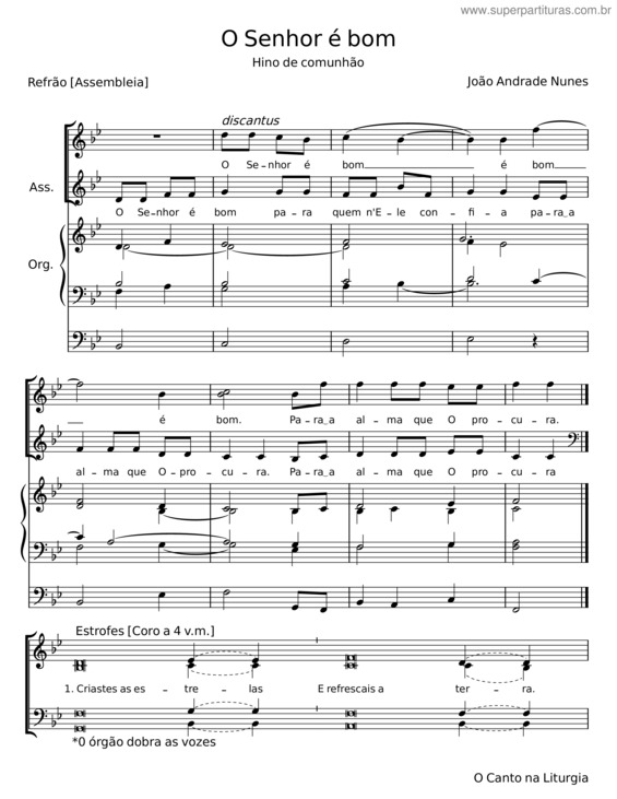 Partitura da música O Senhor É Bom – João Andrade Nunes