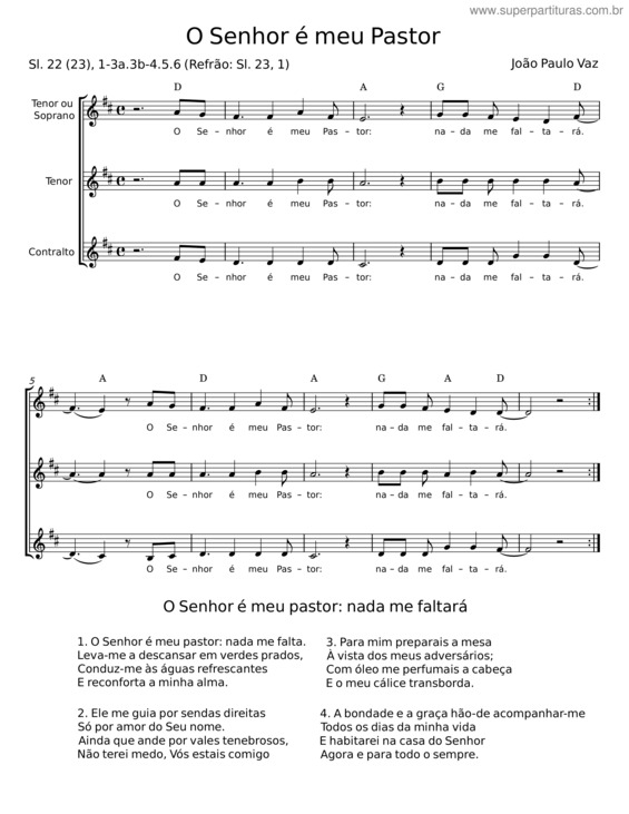 Partitura da música O Senhor É Meu Pastor – Ira D. Sankey
