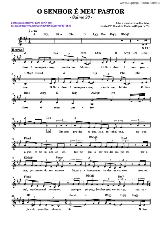 Partitura da música O Senhor É Meu Pastor v.3