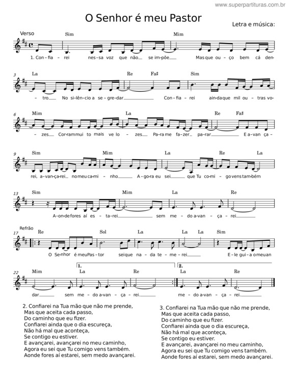 Partitura da música O Senhor É Meu Pastor v.4
