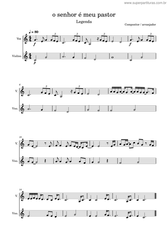 Partitura da música O Senhor É Meu Pastor v.6