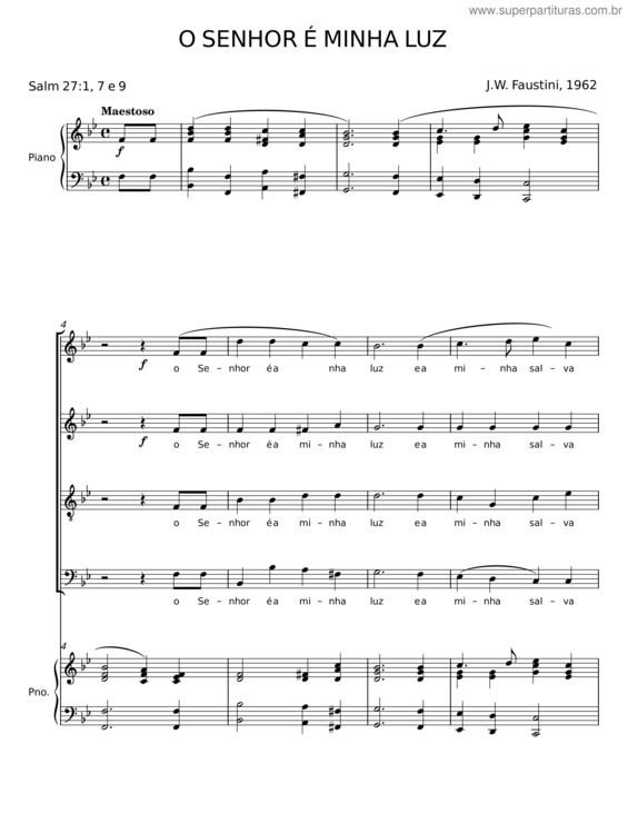 Partitura da música O Senhor É Minha Luz – J. W. Faustini