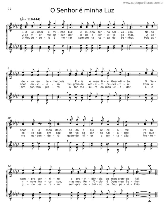 Partitura da música O Senhor É Minha Luz v.2