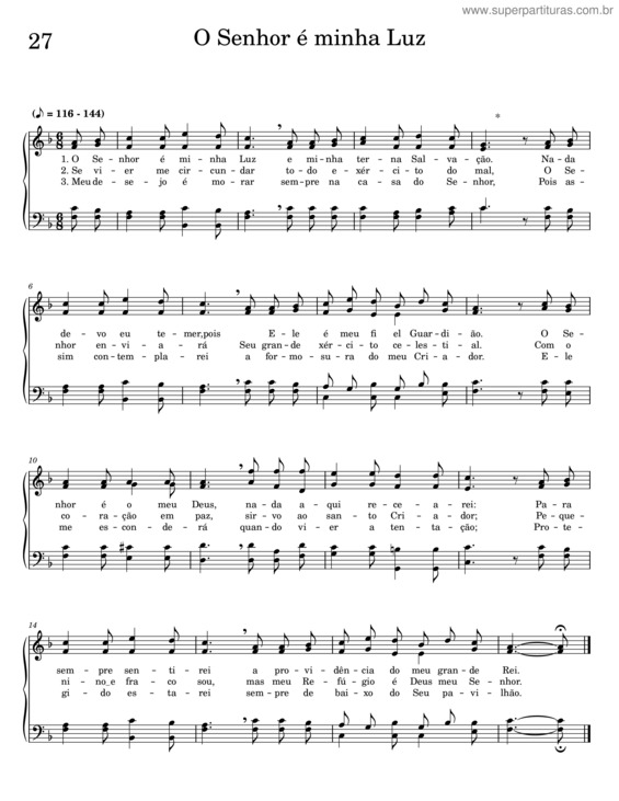 Partitura da música O Senhor É Minha Luz v.3