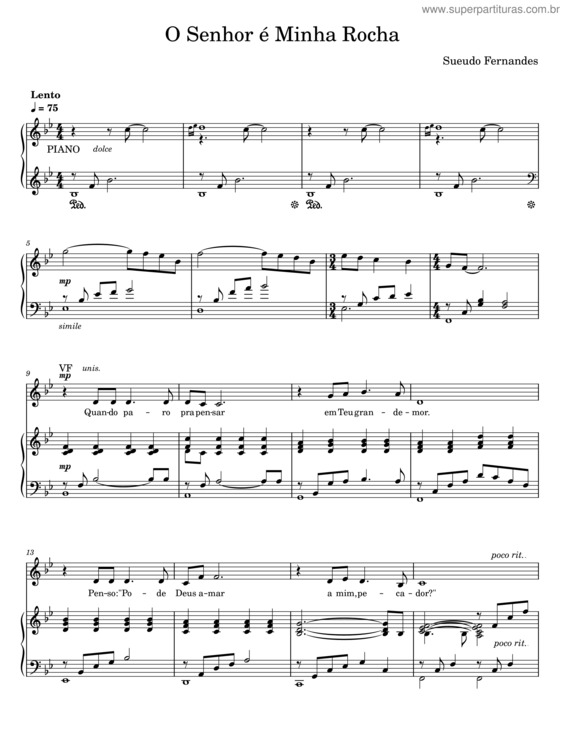 Partitura da música O Senhor É Minha Rocha – Sueudo Fernandes