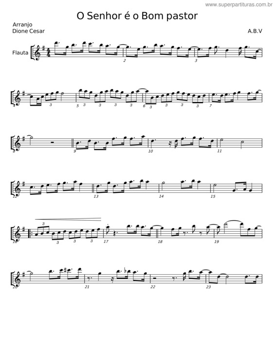 Partitura da música O Senhor É O Bom Pastor