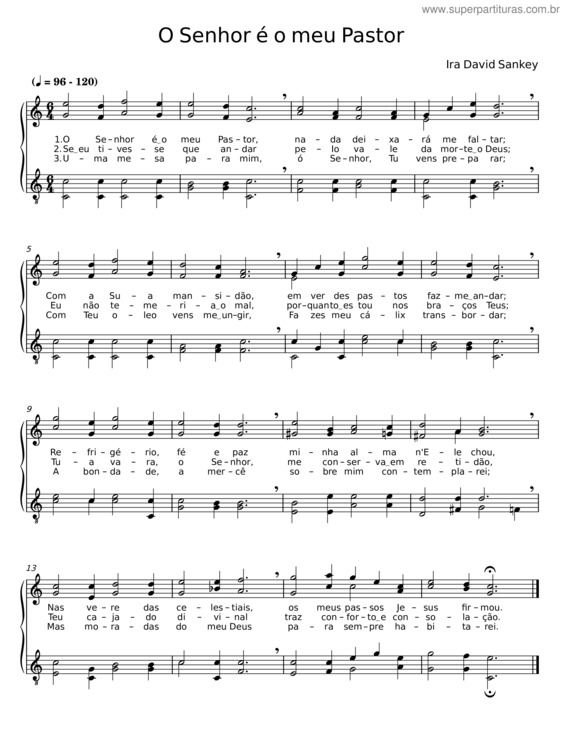 Partitura da música O Senhor É O Meu Pastor – Ira David Sankey