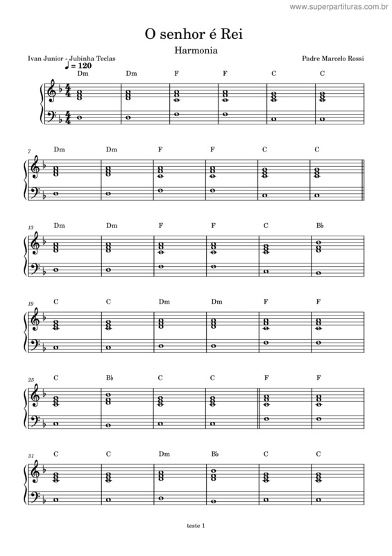 Partitura da música O Senhor É Rei – Harmonia