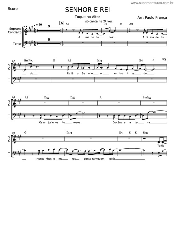 Partitura da música O Senhor É Rei Harpa Cristã 38 – Misc Praise Songs