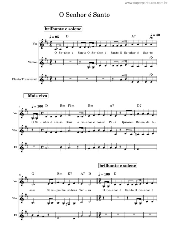 Partitura da música O Senhor É Santo v.2