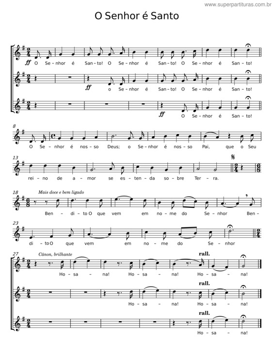 Partitura da música O Senhor É Santo