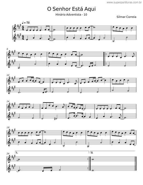 Partitura da música O Senhor Está Aqui – Silmar Correia E Valdecir Lima