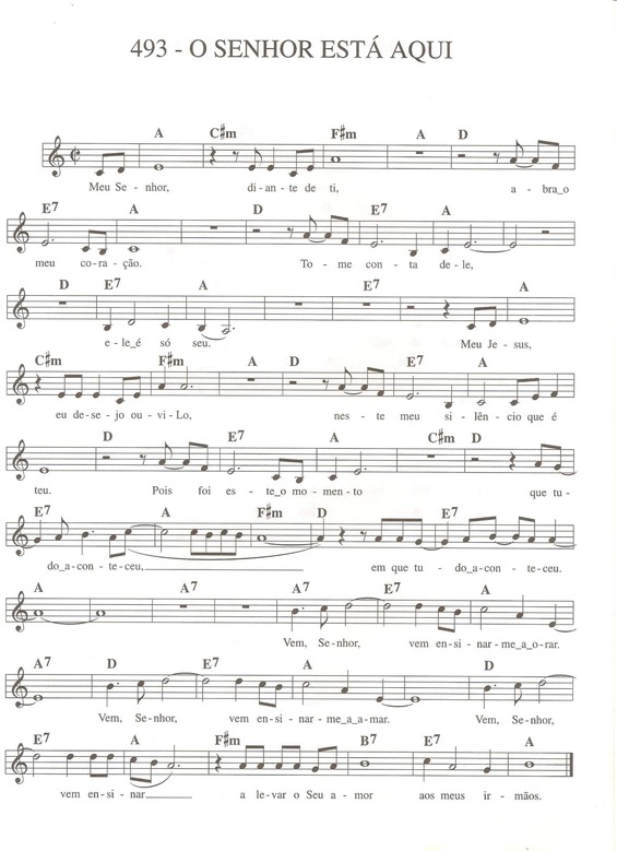 Partitura da música O Senhor Está Aqui