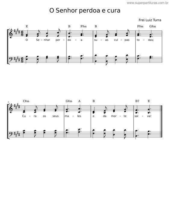 Partitura da música O Senhor Perdoa E Cura – Frei Luiz Turra