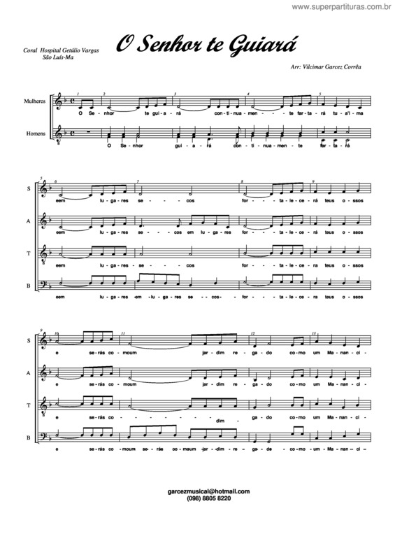 Partitura da música o Senhor te guiará