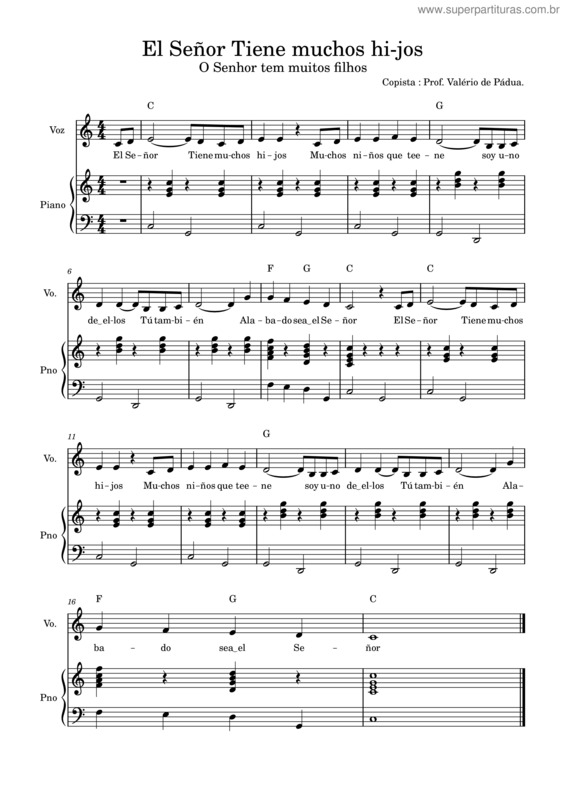 Partitura da música O Senhor Tem Muitos Filhos